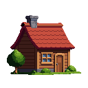 A pixel-art cottage in side view