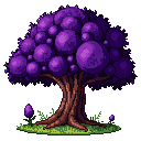A pixel-art ancient tree with a glowing violet crown